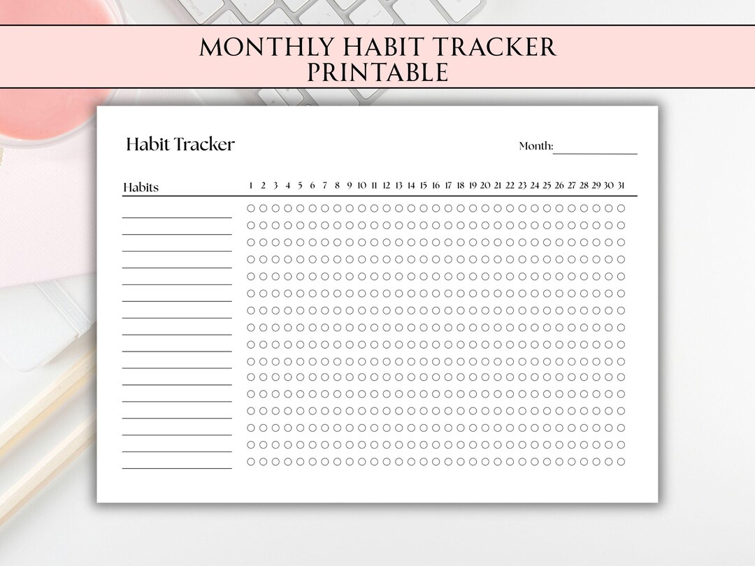 Monthly Habit Tracker Printable Landscape - Routine Tracker Digital ...
