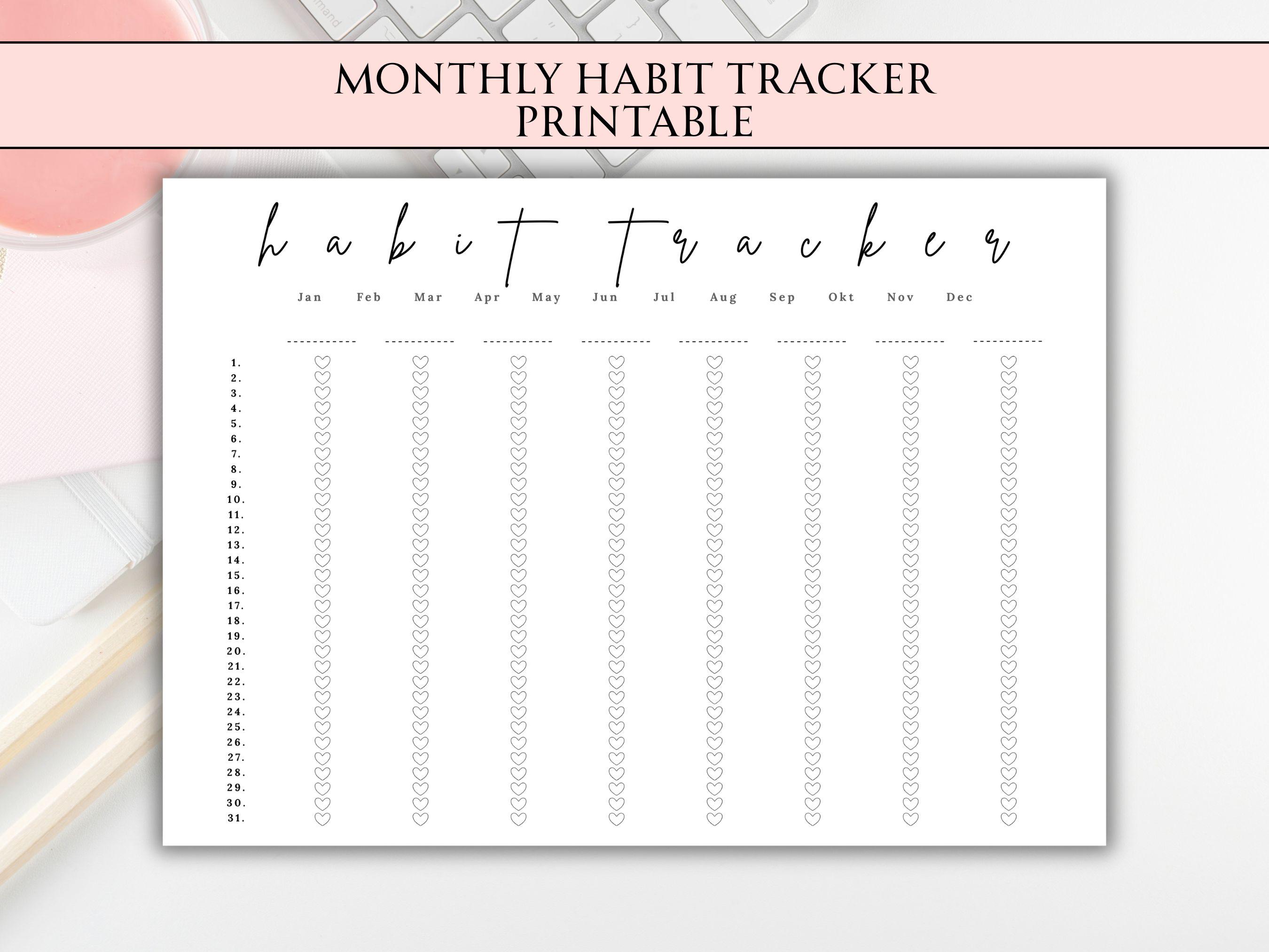 Monthly Habit Tracker Printable Landscape - Routine Tracker Digital ...