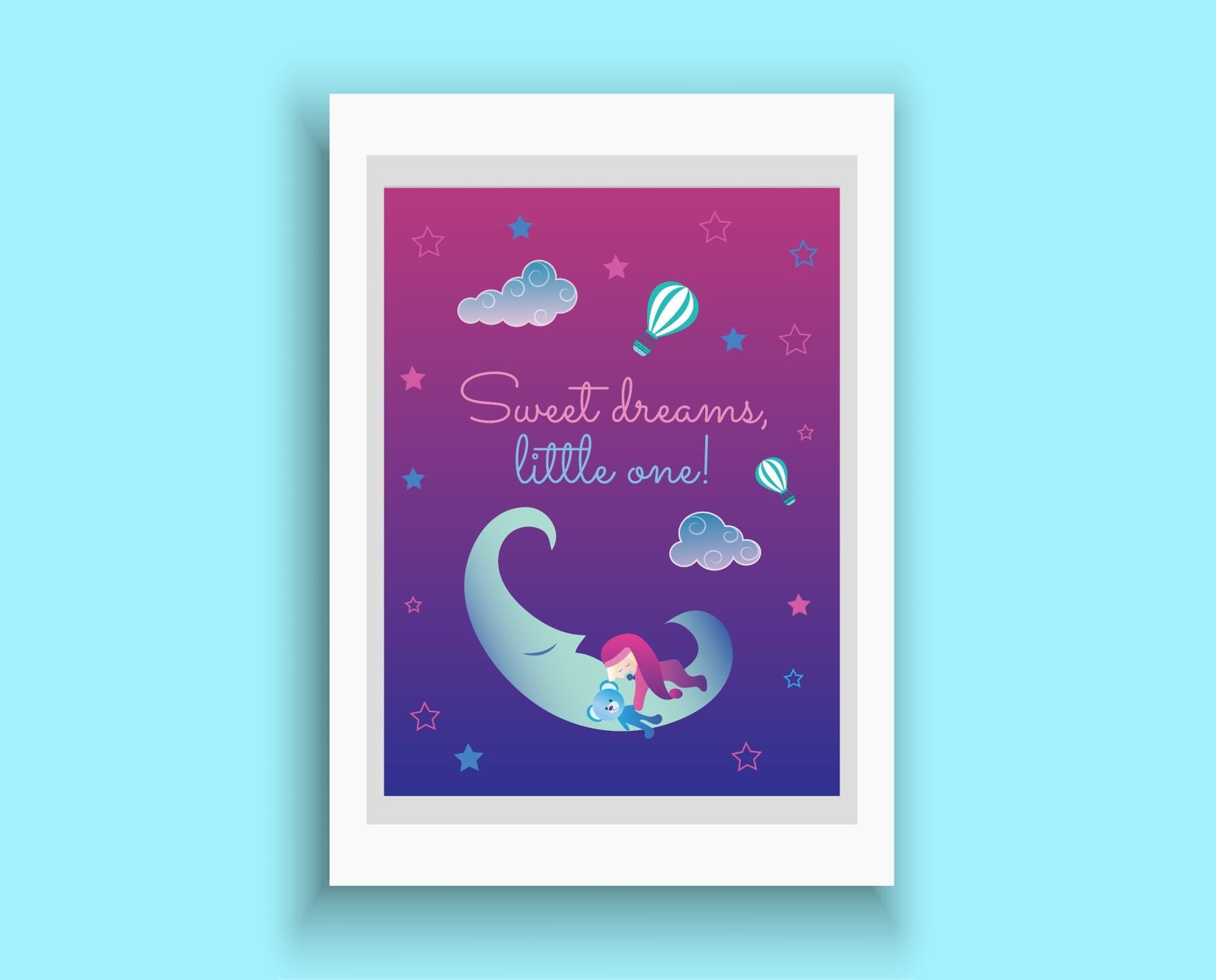 Sweet Dreams Digital Illustration Poster Wall Art Kids Etsy