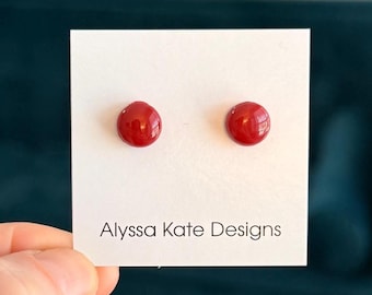 Red Stud Earrings | Sedona Red Minimalist Studs | Hypoallergenic Everyday Earrings (6–12mm)