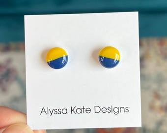 Yellow & Navy Stud Earrings | Game Day Studs | Team Color Earrings (6mm–12mm)