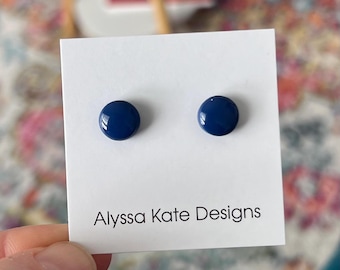 Navy Blue Stud Earrings | Minimalist Polymer Clay Studs (6–12mm)