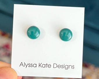 Teal Stud Earrings | Mermaid Teal | Minimalist Gift for Her | Handmade Polymer Clay Studs (6mm–12mm)