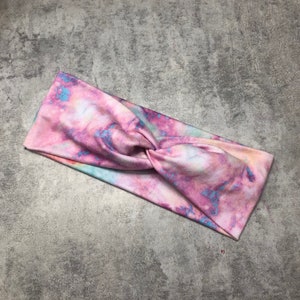 Pink Teal Tie dye Twist Headband Fuchsia Blue Green Marbled Women Hair Style turban Headwrap gift boho Hippie ice dye mommy and me fall
