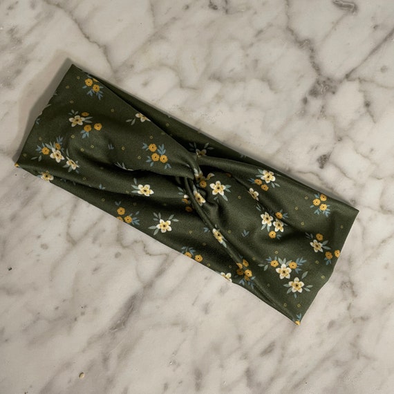Olive Floral Twist Headband Olive Blossom Twist Headband | Handcrafted Cottagecore Hair  main image 3