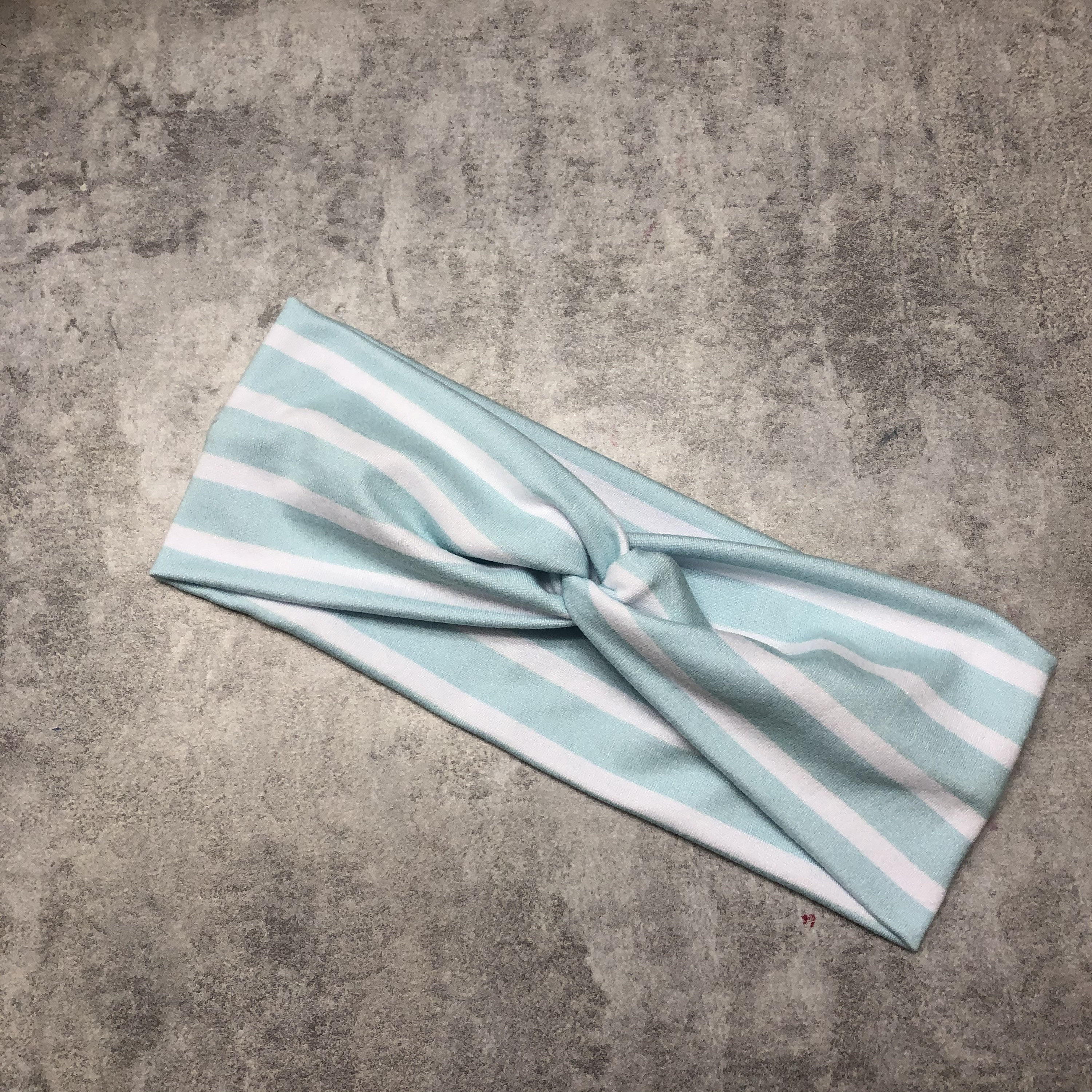 Mint Stripe Twist Headband Teal Blue White Neutral Hair 