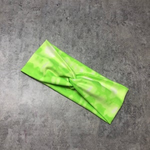 Neon Green White Tie Dye Twist Headband Turban Women Hair Accessories Adult Hairband Boho Hippie Statement Piece Accesory
