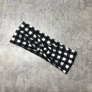 Black and White Buffalo Check Plaid Twist Headband