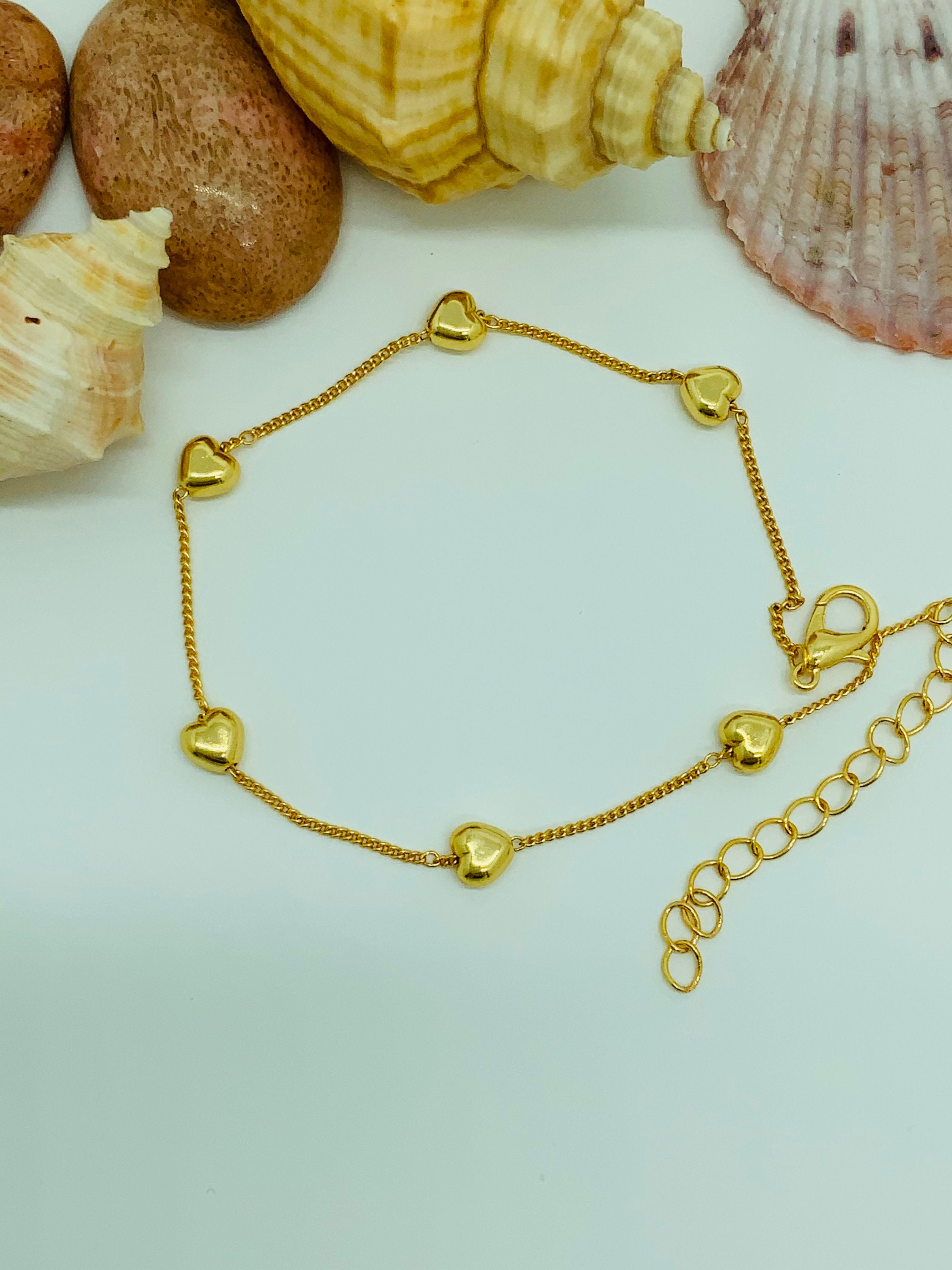 Adjustable Gold Heart Ankle Bracelet Dainty Anklet Heart Etsy