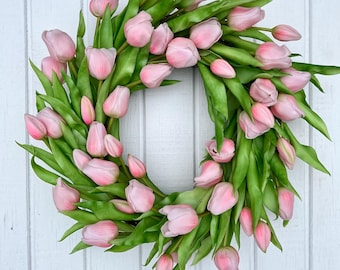 Pink Tulip Spring Wreath, Realistic Tulip Wreath, Easter Wreath, Mothers Day Gift, Gift for New Homeowner, Housewarming Gift