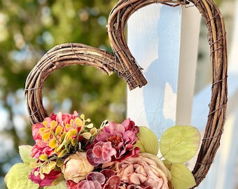 Heart Shaped Valentines Wreath, Small Valentines Wreath With Flowers, I Love You Wreath, Mother’s Day Wreath, Heart Wreath With Peonies