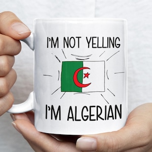 Regalo para argelino, divertida taza de café argelina, regalo de Argelia, recuerdos de Argelia con la bandera argelina, regalo de cumpleaños para la familia argelina
