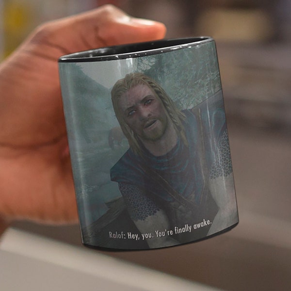 Skyrim Hej du är äntligen vaken värmeförändrande magisk mugg, Skyrim kaffemugg, Skyrim mugg, Elder Scrolls mugg, Skyrim magisk mugg, Skyrim dekor