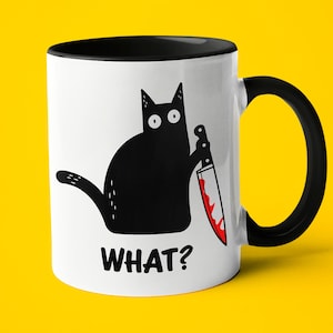 サイコ黒猫マグ、黒猫とナイフマグ、面白い猫コーヒーマグ、猫のお父さんへのギフト、猫のお母さんへのギフト、猫の女性へのギフト、クレイジー猫マグ