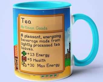 Mug Stardew Valley, cadeau Stardew Valley, tasse ferme Stardew Valley, tasse à thé Stardew Valley, tasse à thé Tea Stats pour amateur de Stardew Valley