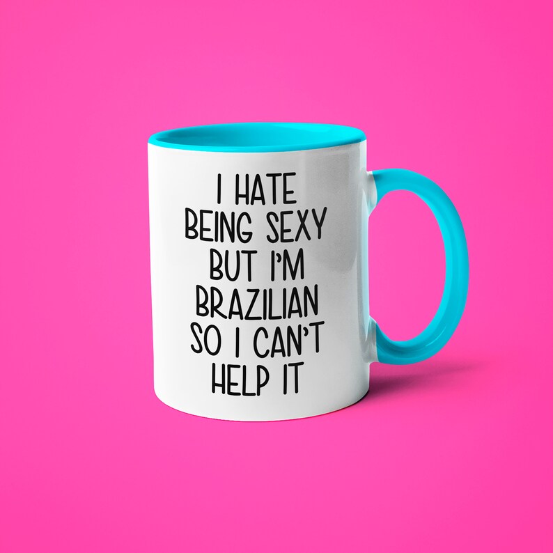 Brazilian Coffee Mug, Funny Gift for Brazilian Wife or Husband, Brazil Souvenir Blue Handle