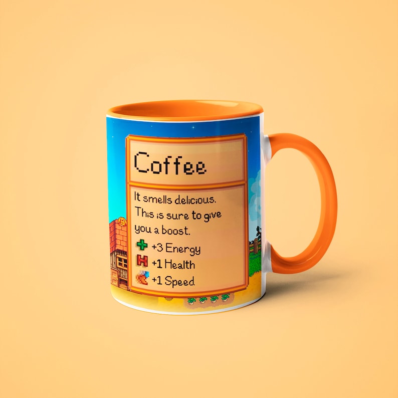 Mug Stardew Valley, cadeau Stardew Valley, tasse à café Valley, jeu Stardew Valley, tasse Stardew Valley, tasse Stardew, tasse de jeu vidéo, tasse Gamer Orange Handle