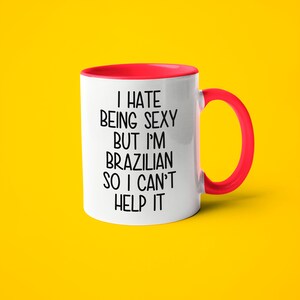 Brazilian Coffee Mug, Funny Gift for Brazilian Wife or Husband, Brazil Souvenir Red Handle