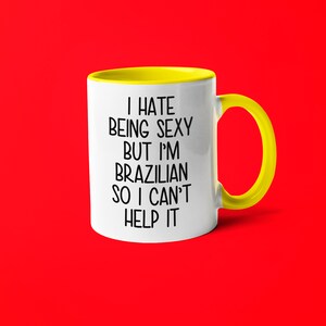 Brazilian Coffee Mug, Funny Gift for Brazilian Wife or Husband, Brazil Souvenir Yellow Handle