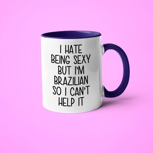 Brazilian Coffee Mug, Funny Gift for Brazilian Wife or Husband, Brazil Souvenir Navy Blue Handle