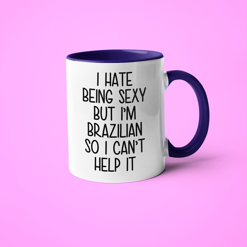 Brazilian Coffee Mug, Funny Gift for Brazilian Wife or Husband, Brazil Souvenir Navy Blue Handle