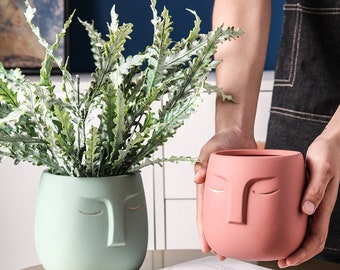 Human Face Flower Pot Silicone Mold: Concrete Planter, Resin Candle Holder