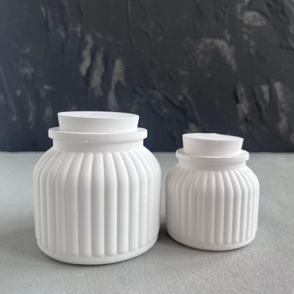Two sizes Jar & Lid Molds ,Cylindrical Scented Candle vessel Wax Container Molds DIY Cement Concrete Plaster Epoxy Resin silicone Mold