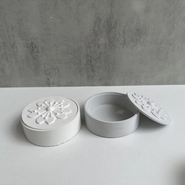 Cherry Blossom Storage Box Silicone Mold with Lid Candle Jar Plaster Mold Resin Epoxy Mold