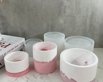 Round Flower Pot Silicone Mold: Concrete Vase, Candle Jar Mold