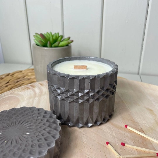 Round Concrete Candle Vessel Molds With Lid Mold Silicone Etsy