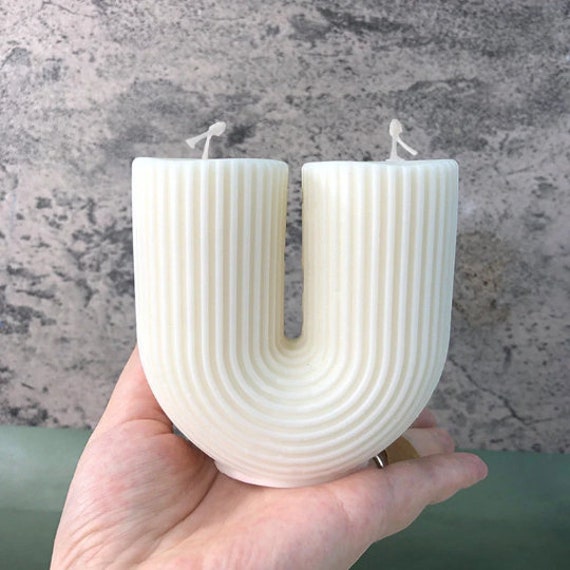 Aesthetic Ribbed U Shape Candle Mold Silicone Pillar Arch Curl Twisted Line Candle  Moulds Unique Ripples Spiral Curvy Epoxy Soap Resin Molds 