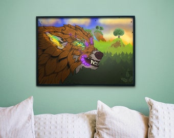 Lone Wolf Art Print - Digital art, Fantasy Wolf, Wildlife artist, Animal Wall art, Animal Lover Gift