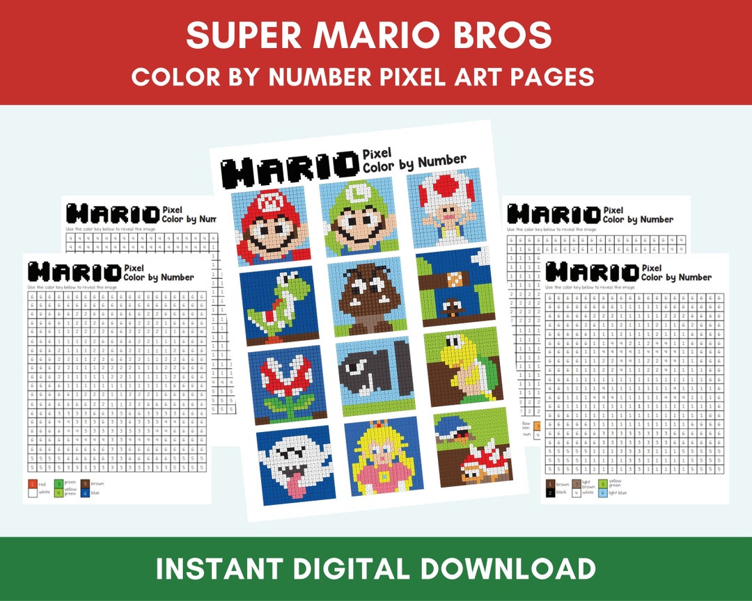 super-mario-bros-coloring-pages-color-by-number-pixel-art-for-kids-digital-printable-templates-etsy for Mario Bros Free Printable Pixel Art Super Mario Bros Coloring Pages | Color by Number | Pixel Art for Kids | Digital Printable Templates - Etsy for Mario Bros Free Printable Pixel Art