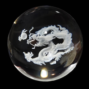 Dragon Laser Etched Glass Sphere