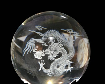 Laser Engraved Dragon Crystal Ball Glass Globe Sphere 3D Laser Engrave ...