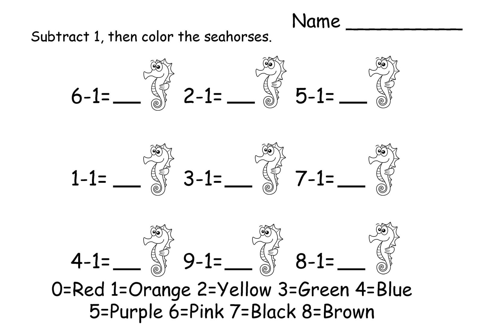 Simple Subtraction Worksheets 1 10 Etsy