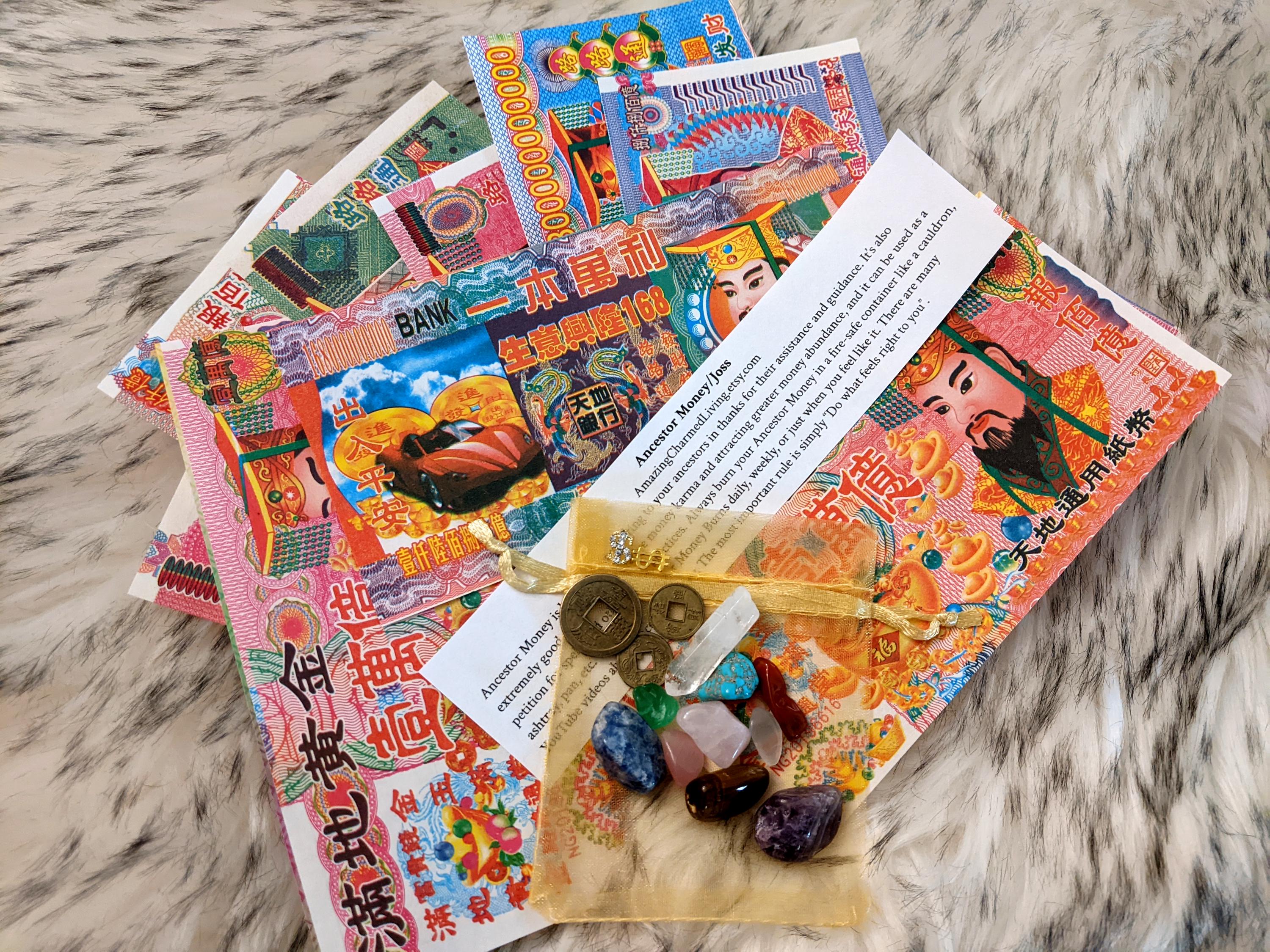44 Pieces Ancestor Money Joss Paper Kit Heaven Bank Notes Magic Hoodoo ...