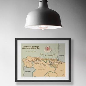 Carte du Camino de Santiago - Chemin à la française | Décoration d'intérieur Téléchargement numérique