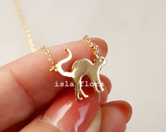 Fancy Kitty Cat Necklace, Shiny Silver Color, Curved tail, Dainty Chic, Timeless, Fine, Delicate, Minimalist Jewelry, Bridesmaid Bestie Gift