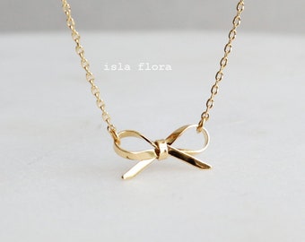Dainty Ribbon Bow Necklace, Realistic, Aesthetic Simple, Gold Plated Minimalist, Layering, Small Jewelry, Bestie Bridesmaid Gift