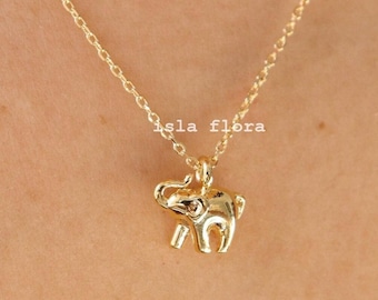 Dainty Full Body Elephant Charm Necklace, Curved Trunk, Small Lucky Elephant, Realistic, Minimalist Jewelry, Bestie Bridesmaid Her Gift