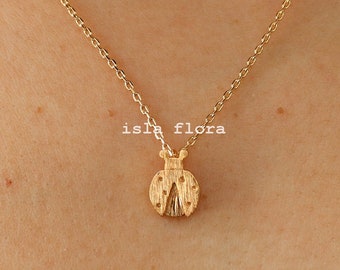 Dainty Lucky Ladybug Cute Antenna Necklace, Gold Plated, Silver Brushed Look, Spring Flower Dangle, Minimalist Jewelry, bridesmaid Gift