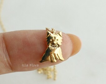 Charming Dainty Terrier Dog Pendant Necklace, 18K Gold Dipped, Fluffy Pet Lapdog, Fine, Delicate, Minimalist Jewelry, Dog Lover, Puppy Gift