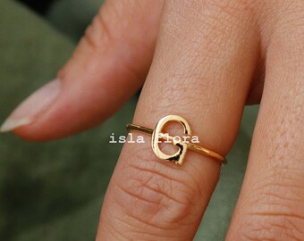 Letter G Initial Ring, Dainty Solid Letter, Open Band, Name Mini Alphabet, Fine Detailed, Adjustable Size, Fashion, Minimalist, Bestie Gift