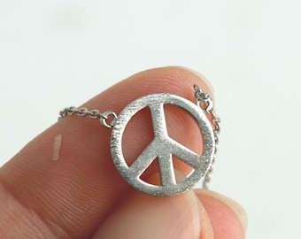 Simple Brushed Peace Necklace | Gold, Silver Aesthetic Minimalist | Plated Chain, Dainty Jewelry, Layering, Stacking, Bridesmaid Her Gift