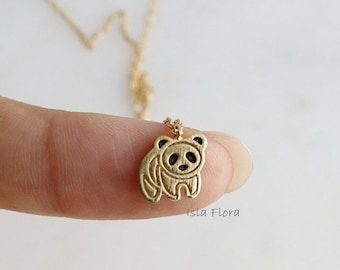 Small Cute Panda Pendant Necklace, Brushed Look, Dainty, Gold Silver, Charming, Kawaii, Delicate, Minimalist Jewelry, Bridesmaid Her Gift