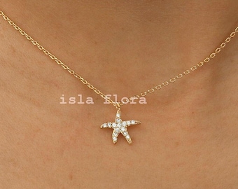 Small Starfish Charm Choker Necklace, Clavicle, Layering Coastal Sea Star Pendant, Minimalist Jewelry, Dainty Charm Bridesmaid Her Gift