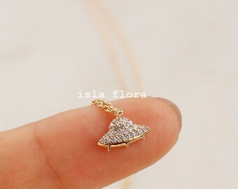 Crystal Paved UFO Pendant Necklace, Flying Saucer Gold Dipped, Dainty Charm, Alien Minimalist Jewelry, Sci-Fi bridesmaid, Her Gift