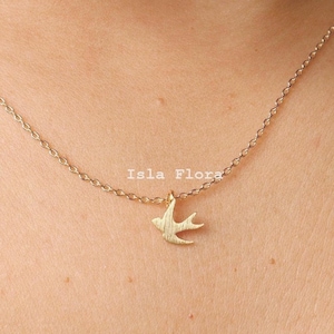 Tiny Dainty Swallow Bird Pendant Necklace, Whimsical Elegance, Simple Brushed Gold Flying Bird, Minimalist Jewelry, bridesmaid Bestie Gift