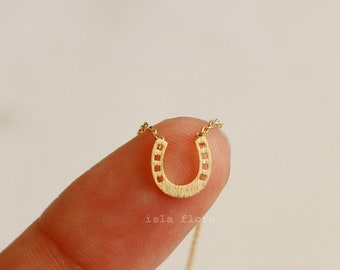 Dainty Gold Lucky Round Horseshoe Pendant Necklace, Brushed Look, Cutout, Horse Lover, Fine Minimalist Jewelry, Bridesmaid Bestie Gift